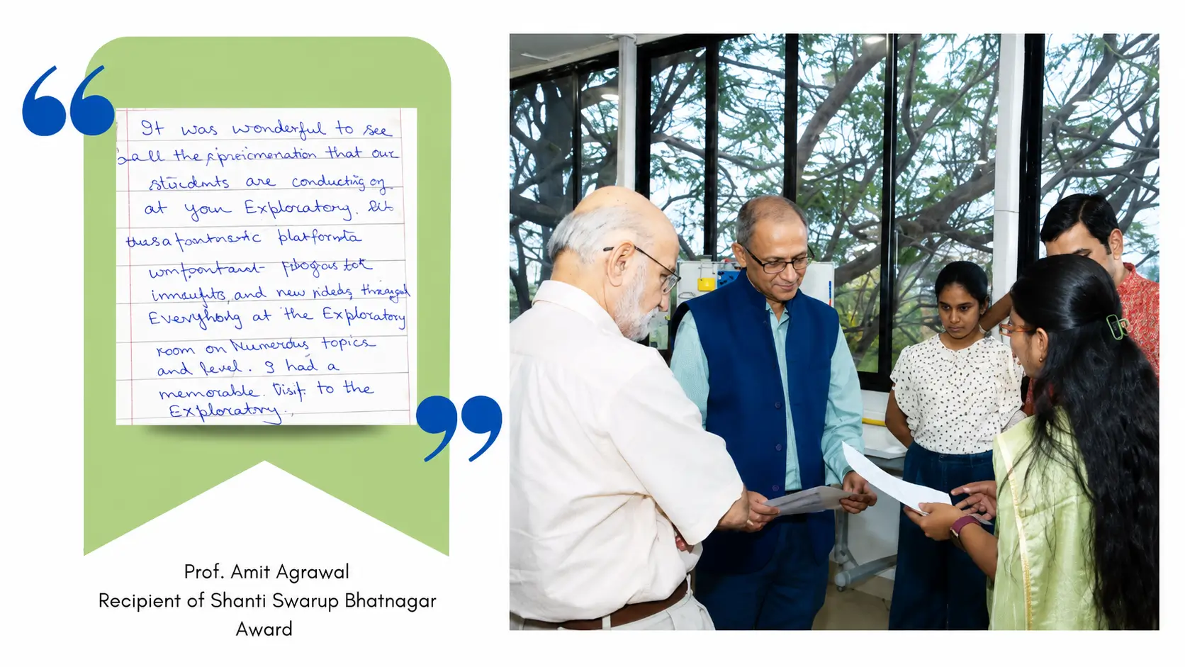 Prof. Amit Agrawal testimonial slide and visit photo