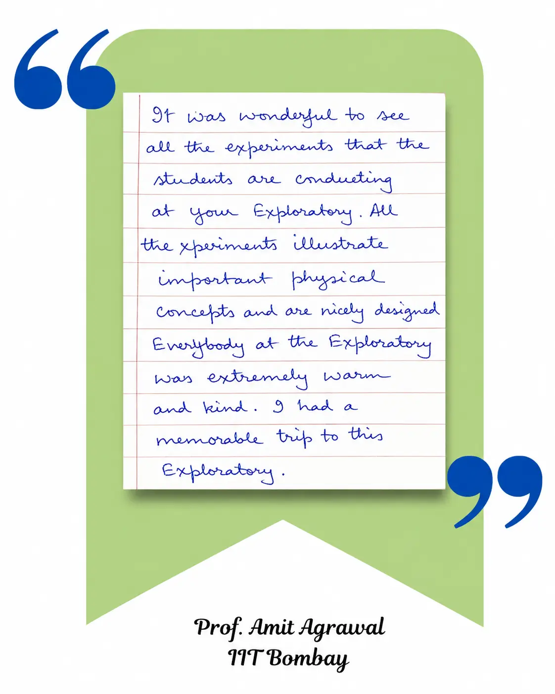 Handwritten testimonial by Prof. Amit Agrawal